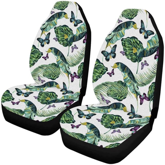 ZHANZZK Set of 2 Car Seat Covers Banana Leaf Butterfly Universal Auto Front Seats Protector Fits for Car,SUV Sedan,Truck