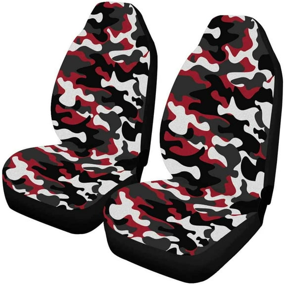 ZHANZZK Set of 2 Car Seat Covers Camouflage Red Black White Universal Auto Front Seats Protector Fits for Car,SUV Sedan,Truck
