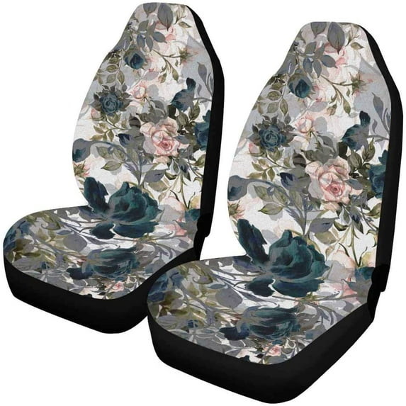 ZHANZZK Set of 2 Car Seat Covers Flower Leaf Universal Auto Front Seats Protector Fits for Car,SUV Sedan,Truck