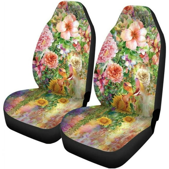 ZHANZZK Set of 2 Car Seat Covers Flower Universal Auto Front Seats Protector Fits for Car,SUV Sedan,Truck