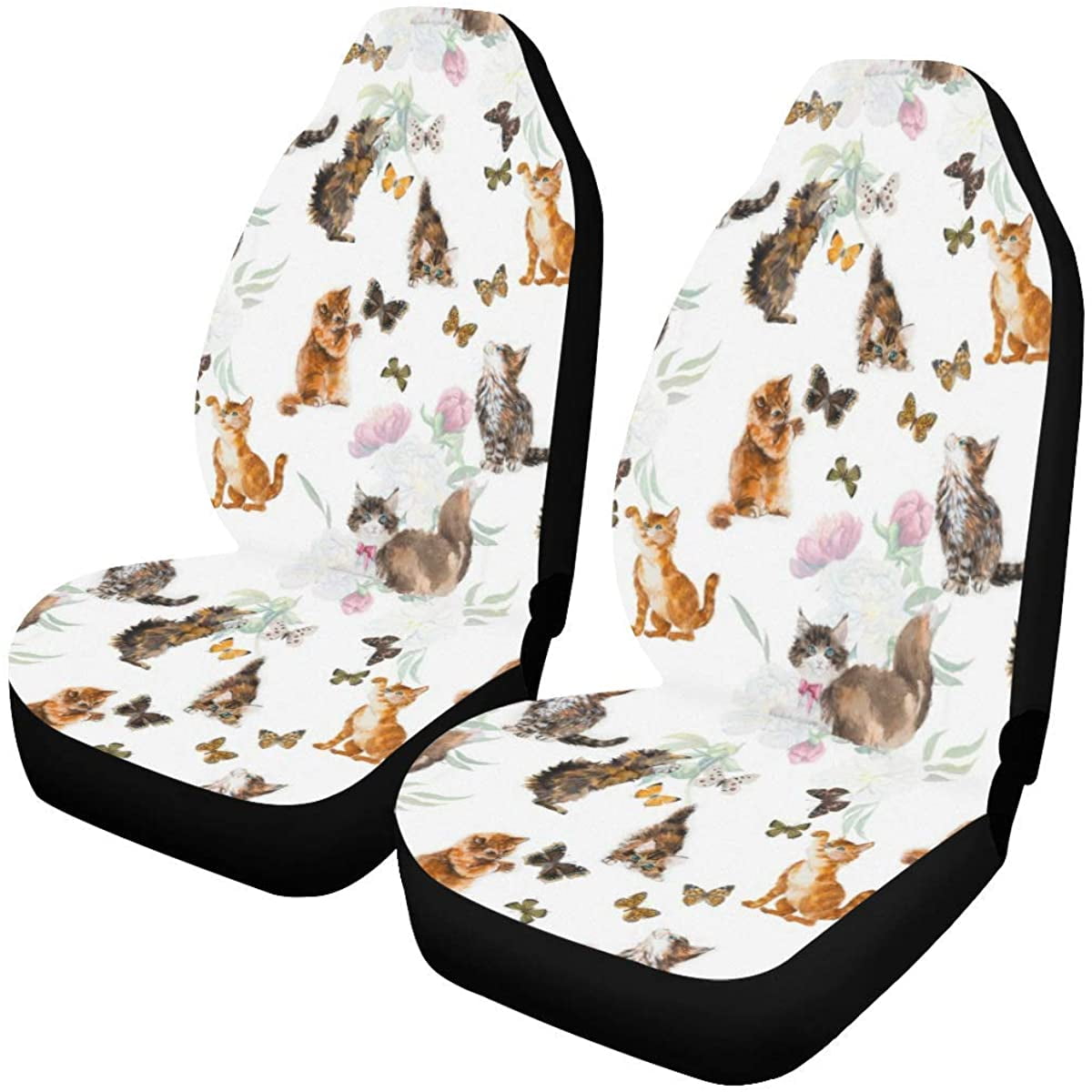 ZHANZZK Set of 2 Car Seat Covers Funny Cartoon Cats Universal Auto Front Seats Protector Fits for Car,SUV Sedan,Truck