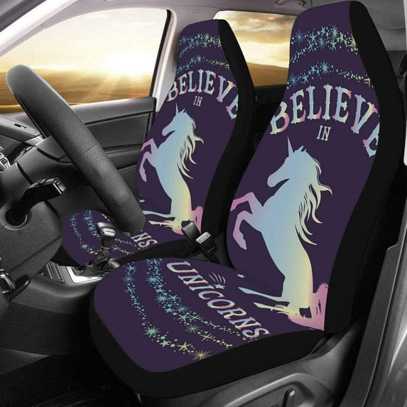 ZHANZZK Set of 2 Car Seat Covers Hand Written Believe Unicorn Universal Auto Front Seats Protector Fits for Car,SUV Sedan,Truck