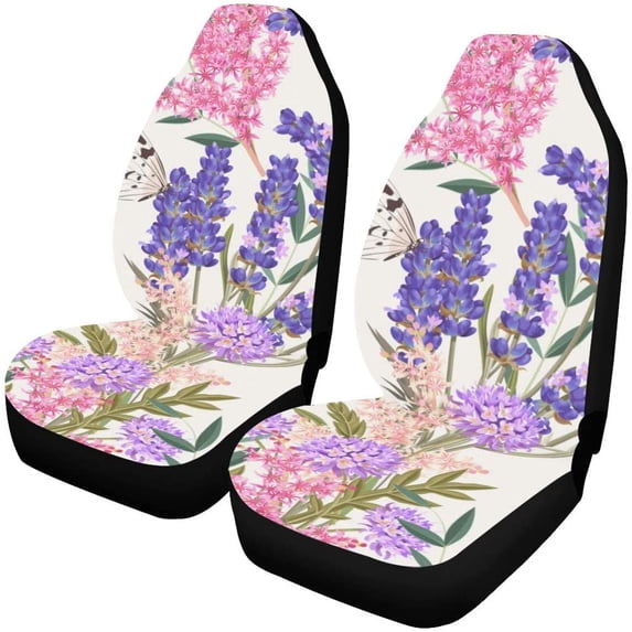 ZHANZZK Set of 2 Car Seat Covers Lavender Flowers Universal Auto Front Seats Protector Fits for Car,SUV Sedan,Truck