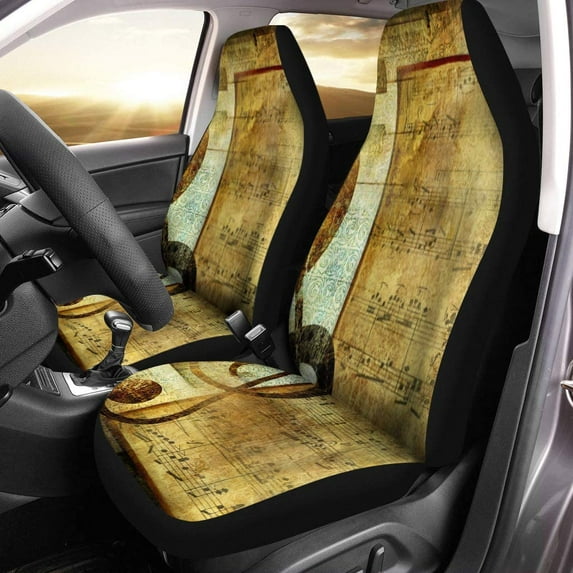 ZHANZZK Set of 2 Car Seat Covers Old Vintage Musical Page Universal Auto Front Seats Protector Fits for Car,SUV Sedan,Truck