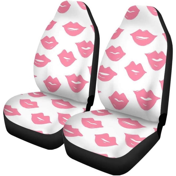 ZHANZZK Set of 2 Car Seat Covers Pink Lips Trace Lipstick Sweet Kiss Smiling Universal Auto Front Seats Protector Fits for Car,SUV Sedan,Truck