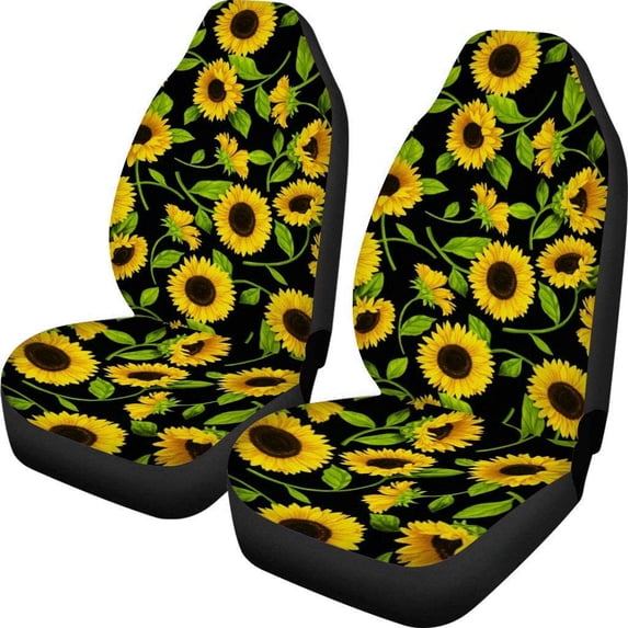 ZHANZZK Set of 2 Car Seat Covers Sunflower 3D Universal Auto Front Seats Protector Fits for Car,SUV Sedan,Truck