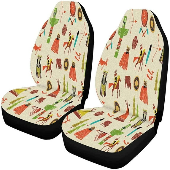 ZHANZZK Set of 2 Car Seat Covers Tribal Indigenous Universal Auto Front Seats Protector Fits for Car,SUV Sedan,Truck