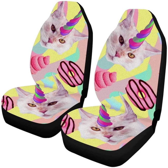 ZHANZZK Set of 2 Car Seat Covers Unicorn Cat Candy Lover Universal Auto Front Seats Protector Fits for Car,SUV Sedan,Truck