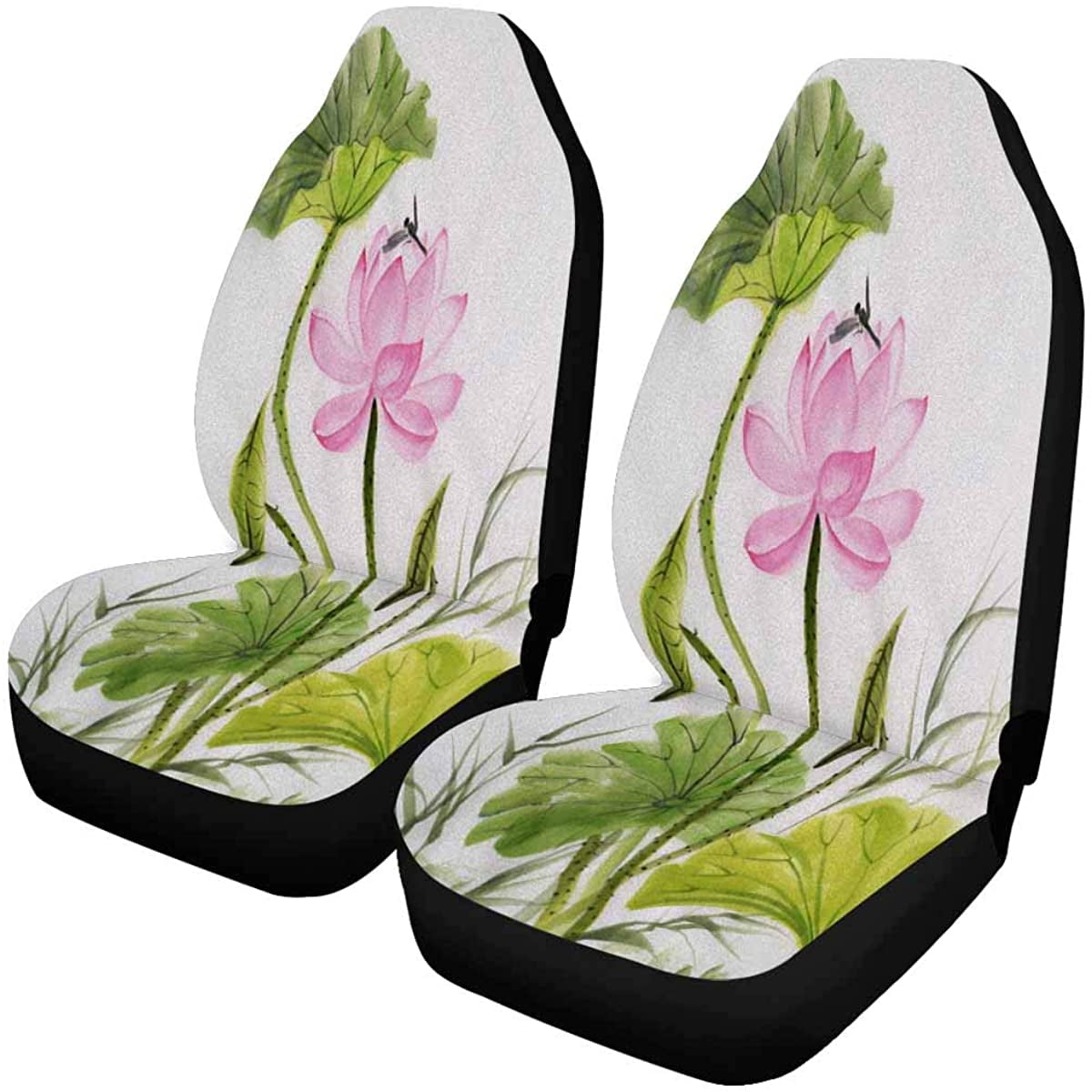 ZHANZZK Set of 2 Car Seat Covers Watercolor Lotus and Dragonfly Style
