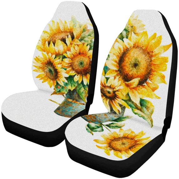 ZHANZZK Set of 2 Car Seat Covers Watercolor Sunflowers Bouquet Hand Paint Universal Auto Front Seats Protector Fits for Car,SUV Sedan,Truck
