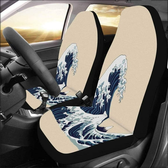 ZHANZZK Set of 2 Car Seat Covers Wave Vector Universal Auto Front Seats Protector Fits for Car,SUV Sedan,Truck