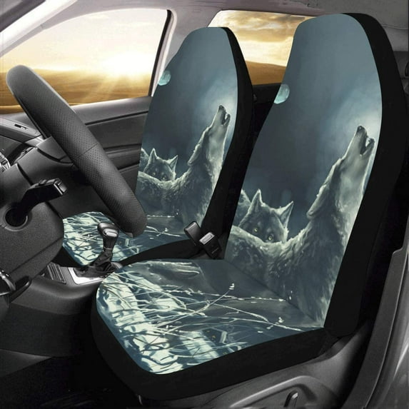 ZHANZZK Set of 2 Car Seat Covers Wolves Wolf Universal Auto Front Seats Protector Fits for Car,SUV Sedan,Truck