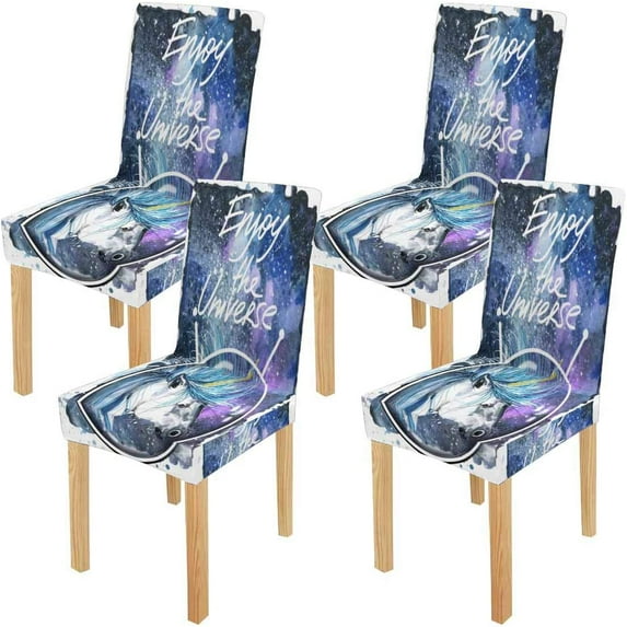 ZHANZZK Space Horse Astronaut Universe with Stars and Galaxy Stretch Chair Cover Protector Seat Slipcover for Dining Room Hotel Wedding Party Set of 4