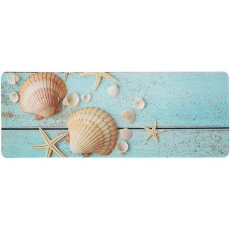 ZHANZZK Summer Blue Wooden Seashell Starfish Extra Extended Large Gaming Mouse Pad Mat Desk Pad Keyboard Mat 31.5x12 inch