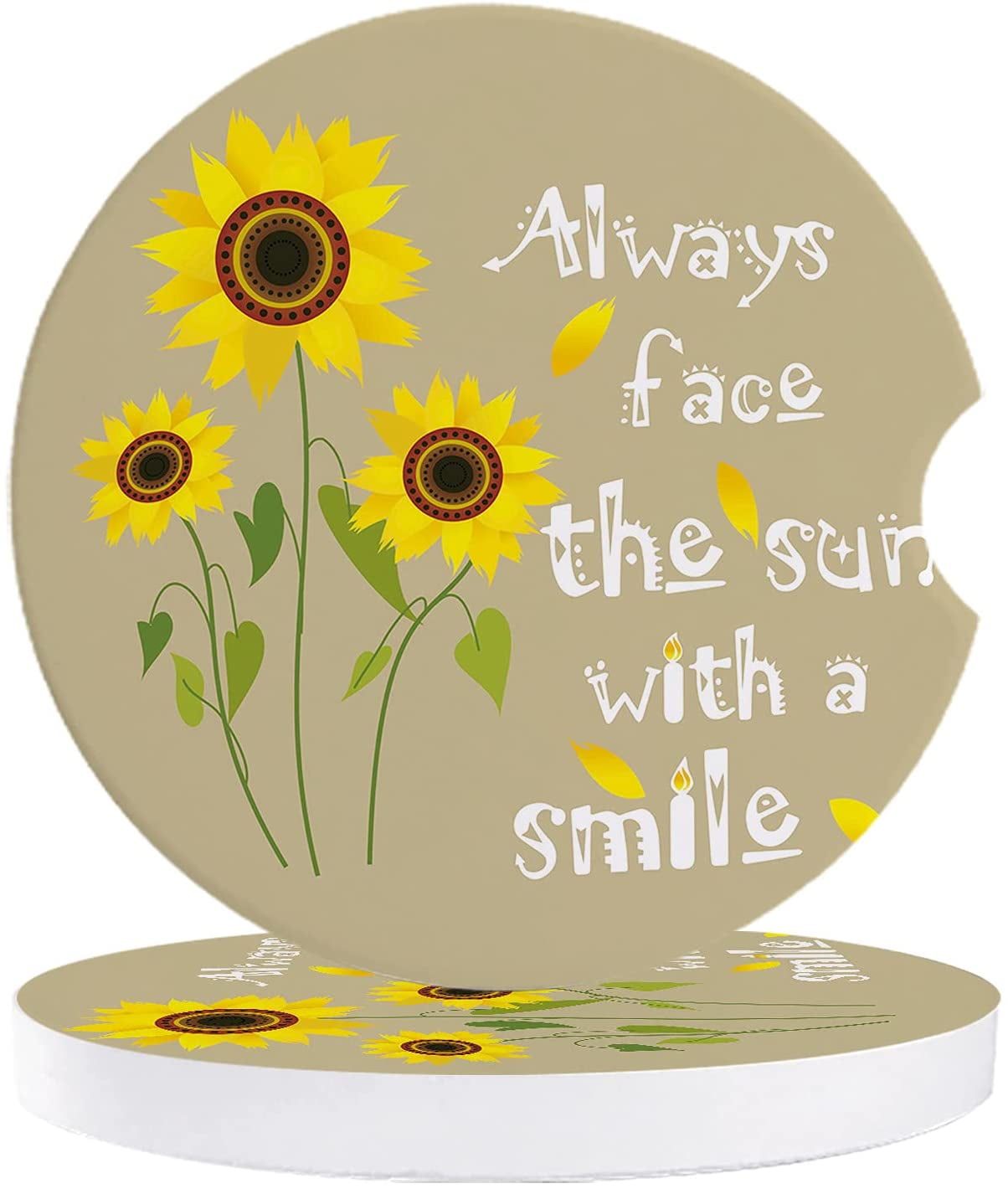 ZHANZZK Sunflower Always Face The Sun With A Smile Brown Set of 6 Car