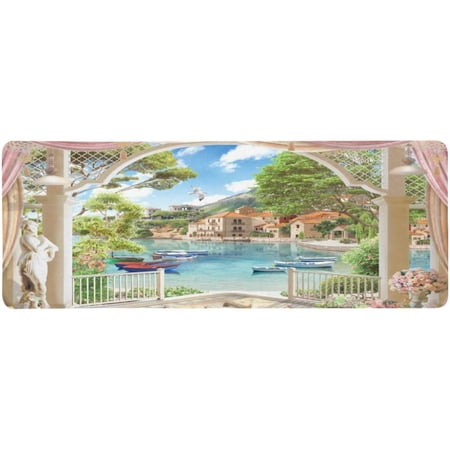 ZHANZZK Terrace with Access to The Beach with Palm Tree Extra Extended Large Gaming Mouse Pad Mat Desk Pad Keyboard Mat 31.5x12 inch