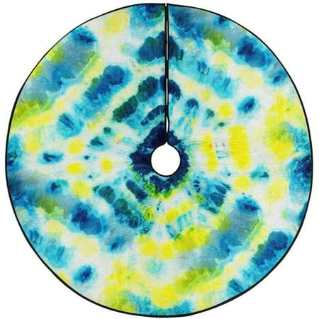 ZHANZZK Tie Dye Pattern Turquoise Yellow Batik Xmas Christmas Tree Skirt Stand Mat for Holiday Party Decoration Indoor Outdoor 36 inches
