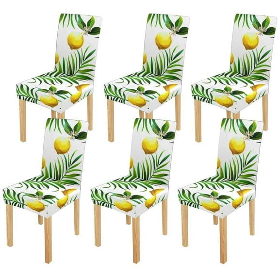 ZHANZZK Topical Palm Leaves Lemons and Butterfly Stretch Chair Cover Protector Seat Slipcover for Dining Room Hotel Wedding Party Set of 6