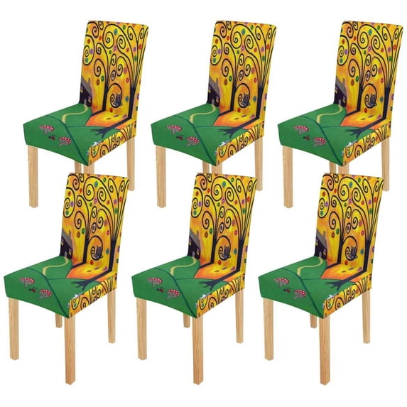 ZHANZZK Trees House Rabbit Owl and Ladybug Stretch Chair Cover Protector Seat Slipcover for Dining Room Hotel Wedding Party Set of 6