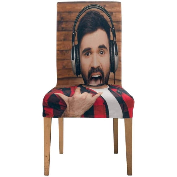 ZHANZZK Trendy Man in Headphones Stretch Chair Cover Protector Seat Slipcover for Dining Room Hotel Wedding Party Set of 1