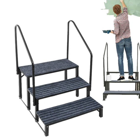 ZHAO RV Stairs Outdoor Hot Tub Spa Steps Heavy Duty Mobile Home Stairs with Handrail 440 Lbs for Travel Trailer Spa Pet Safety outgoing