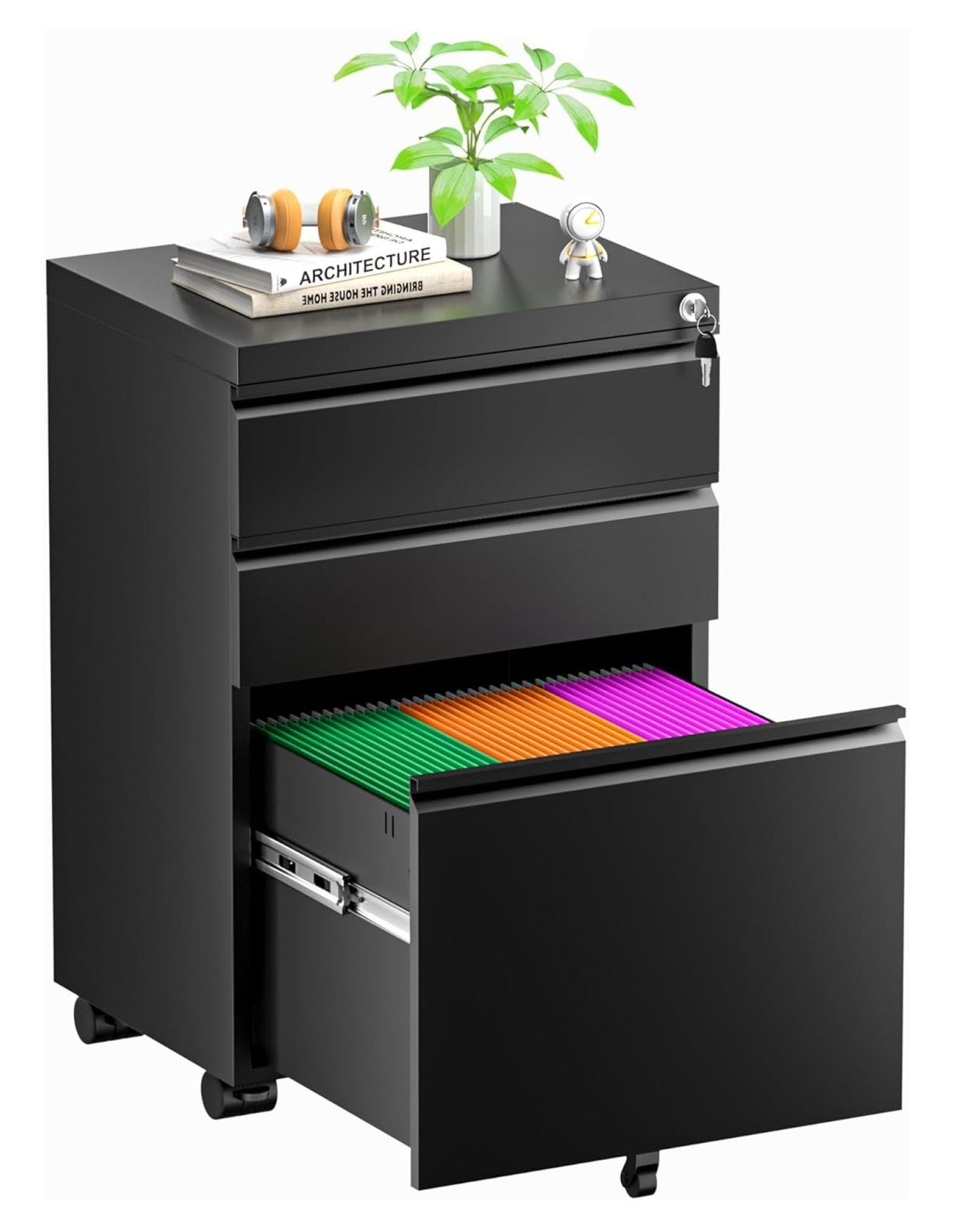 ZHAOTONG 3 Drawer File on Wheels, Metal Locking Filing