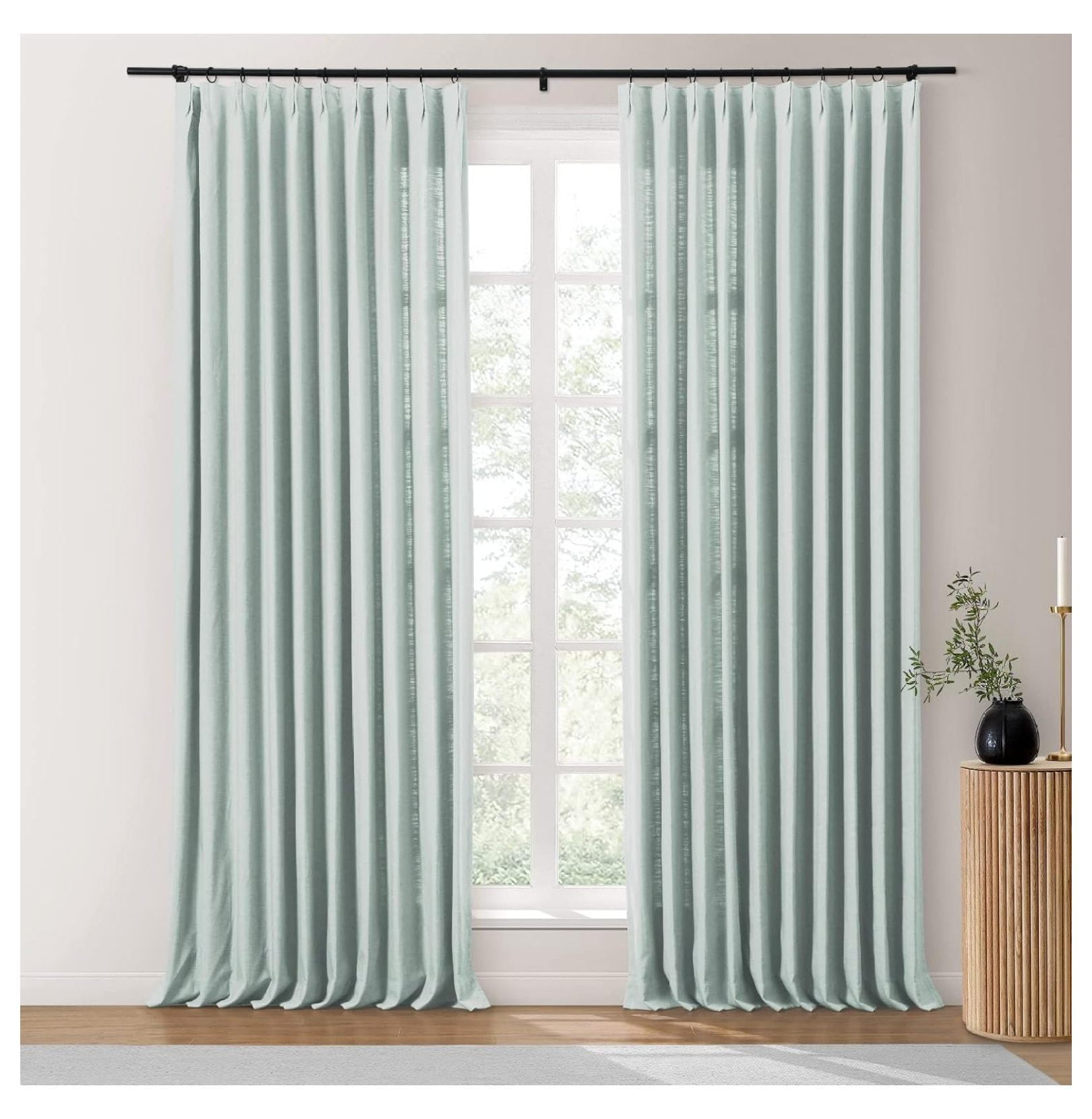ZHAOTONG Linen Textured Pinch Pleat Curtain 102 Inches Long Cotton Blue