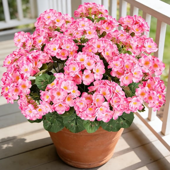 ZHEILFG 8 Bundles Outdoor Artificial Geraniums, Realistic Silk Fake Flowers, Fade-Resistant for Hanging Baskets, Porch, Patio & Garden Decor (Pink)