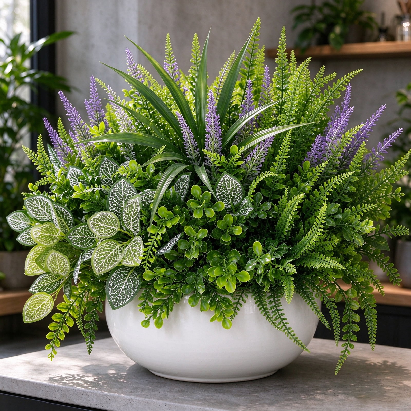 ZHEILFG Artificial Plants Outdoor UV Resistant, 12 Bouquets Realistic Eucalyptus Fern Lavender Greenery, Weatherproof for Patio Garden Porch Decoration