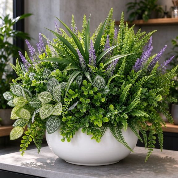 ZHEILFG Artificial Plants Outdoor UV Resistant, 12 Bouquets Realistic Eucalyptus Fern Lavender Greenery, Weatherproof for Patio Garden Porch Decoration