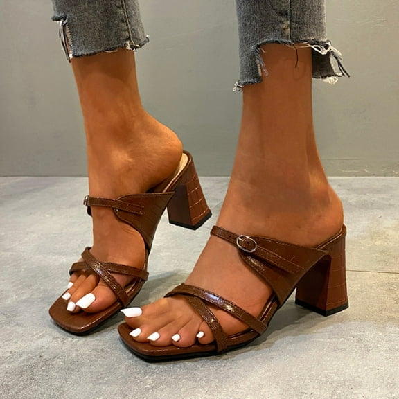 ZHELIYO Women's sandals Fashion Women's High Heels Breathable Lace-up Shoes Casual Toe-knob Sandals Brown 8