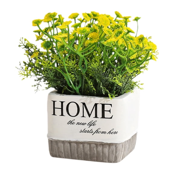 ZHENFA 2026 New Cheerful Yellow Baby's Breath Artificial Plant in "HOME" Pot: 6.89×3.54 Inches Greenery Decor for Home Tabletop & Shelf Display
