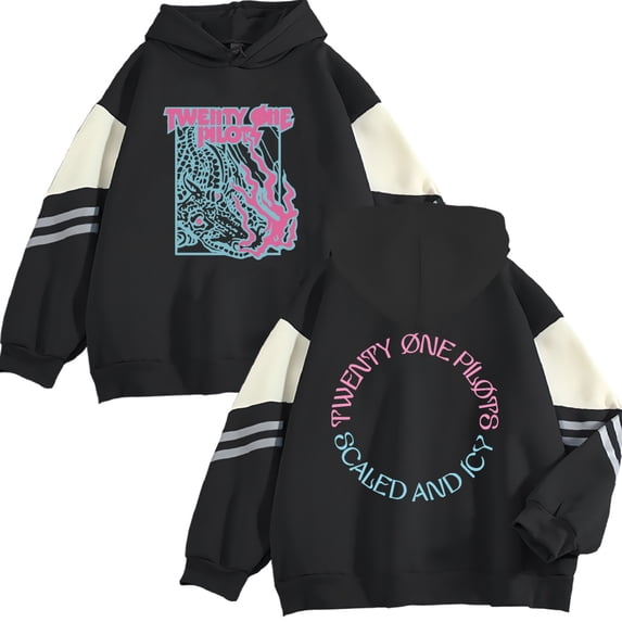ZHENGLM HOT NEW Twenty One Pilots Hoodie Unisex Pocketless Double-bar Sleeve Sweatshirt Fashionable Pullover Pocketless Black
