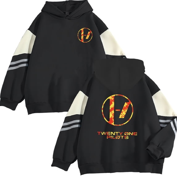ZHENGLM HOT NEW Twenty One Pilots Hoodie Unisex Pocketless Double-bar Sleeve Sweatshirt Fashionable Pullover Pocketless Black