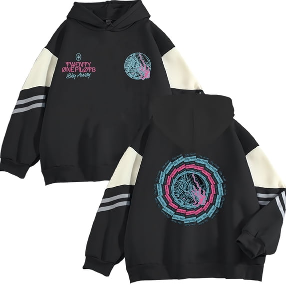 ZHENGLM HOT NEW Twenty One Pilots Hoodie Unisex Pocketless Double-bar Sleeve Sweatshirt Fashionable Pullover Pocketless Black