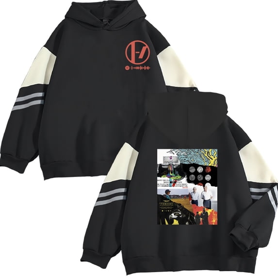 ZHENGLM HOT NEW Twenty One Pilots Hoodie Unisex Pocketless Double-bar Sleeve Sweatshirt Fashionable Pullover Pocketless Black