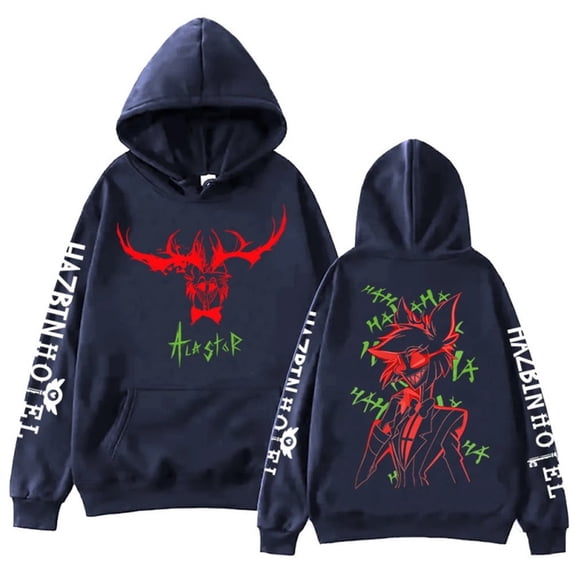 ZHENGLM Hazbin Hotel Alastor Front Back Print Hoodie Unisex Loose Fit Sweatshirt