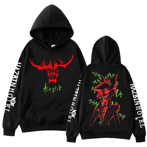 ZHENGLM Hazbin Hotel Alastor Front Back Print Hoodie Unisex Loose Fit Sweatshirt