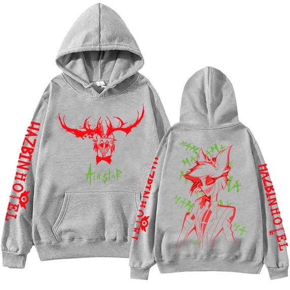 ZHENGLM Hazbin Hotel Alastor Front Back Print Hoodie Unisex Loose Fit Sweatshirt