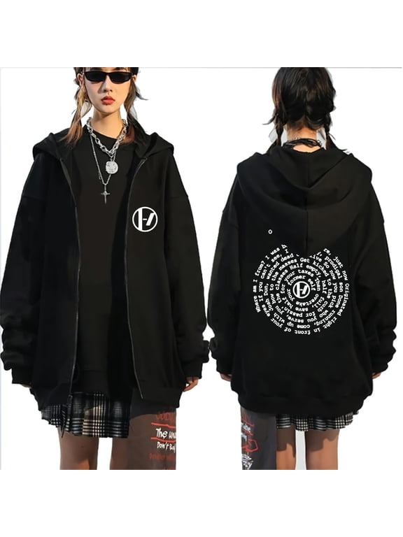 Twenty One Pilots Full Zip Hoodie Long Sleeve Drawstring Sweatshirt with Pockets Hooded Jacket Unisex