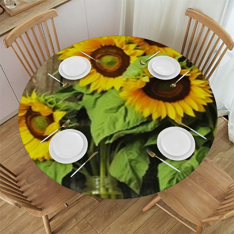 ZHENGUZHE Sunflowers Round Tablecloth 100 Polyester Fiber Table Cloth