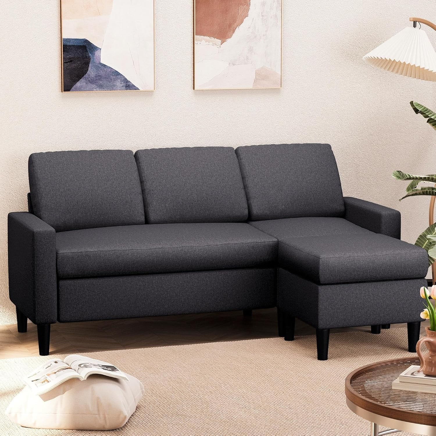 ZHENGXIAO Small Convertible Sectional Sofa Couch with Ottoman, 3 Seat L ...