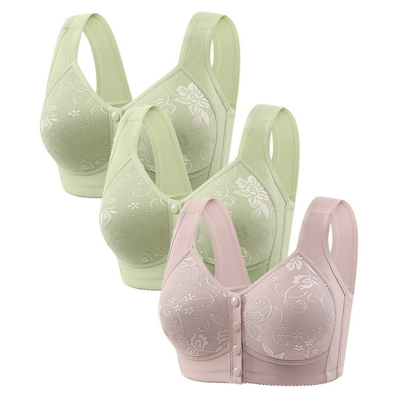 ZHENHONG 3 Pieces Of Front Open Buckle Top Support without Ring Beauty Back Middle Bra Large Size Thin Vest Type Gathered Bra Underwear Wireless Bras for Women