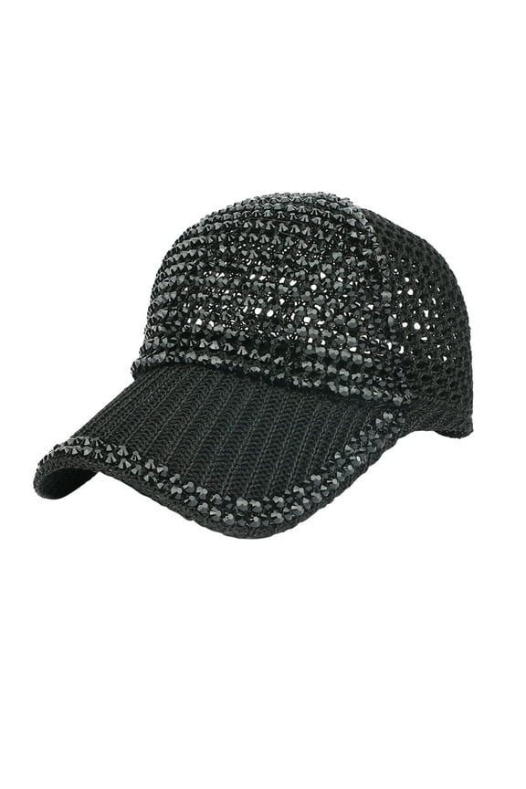 Baseball Caps for Women Studded Rhinestone Crystals Adjustable Ponytail Mesh Cap Shiny Bling Casual Sports Cap Breathable Sun Hat Dad Hats