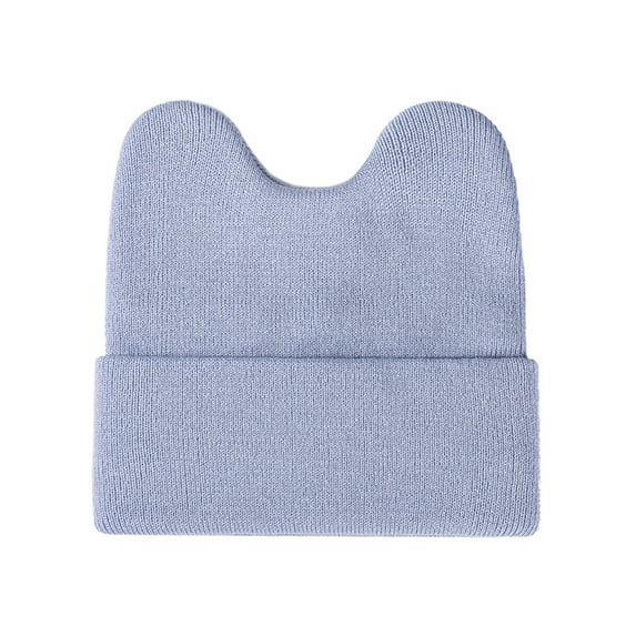 ZHENHONG Beanies for Women Cute Rabbit Ears Woolen Hat Solid Outdoor Knitted Hat Casual Solid Color Headwear Light Blue