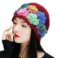 thumbnail image 1 of ZHENHONG Beanies for Women Vintage Handmade Embroideried Crochet Knit Hollow Out Floral Hat Casual Floral Headwear Red, 1 of 8