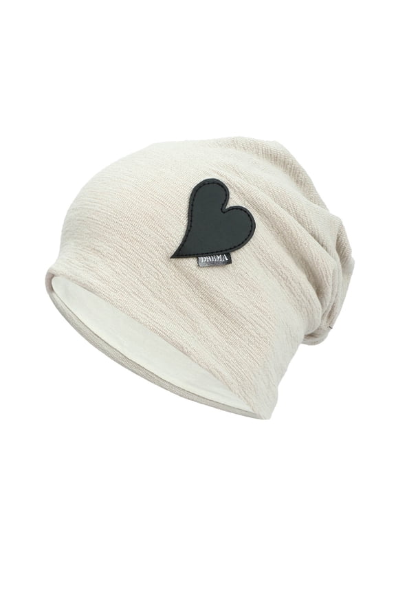 Beanies for Women and Men Street Knit Hat Heart Printed Head Pile Hat Casual Solid Color Headwear Beige