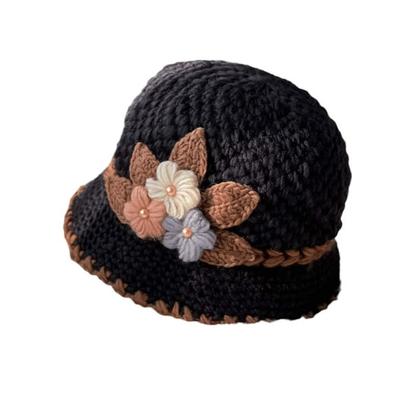 ZHENHONG Beret Hats for Women French Thicken Women's Flowers Knitted Woolen Hat Warm And Windproof Knitted Crochet Flower Knitting Hats
