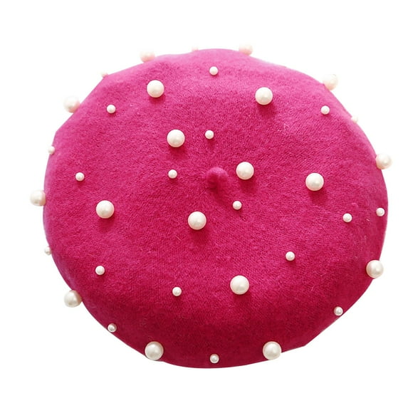ZHENHONG Beret Hats for Women Pearl Elegant Sweet Artist French Style Beanie Hat Casual Solid Color Headwear Purple