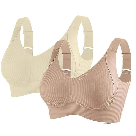 ZHENHONG Bras for Women 2 PC Comfortable Ribbed Wireless Bralettes Adjustable Padded Seamless Bras Multicolor M